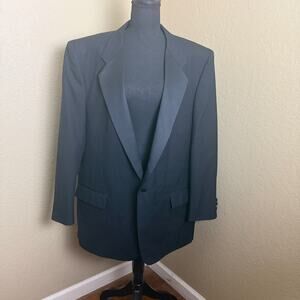 C&R Clothiers 46L Black Wool Tuxedo Jacket Satin Lapels 1 Button Formal
